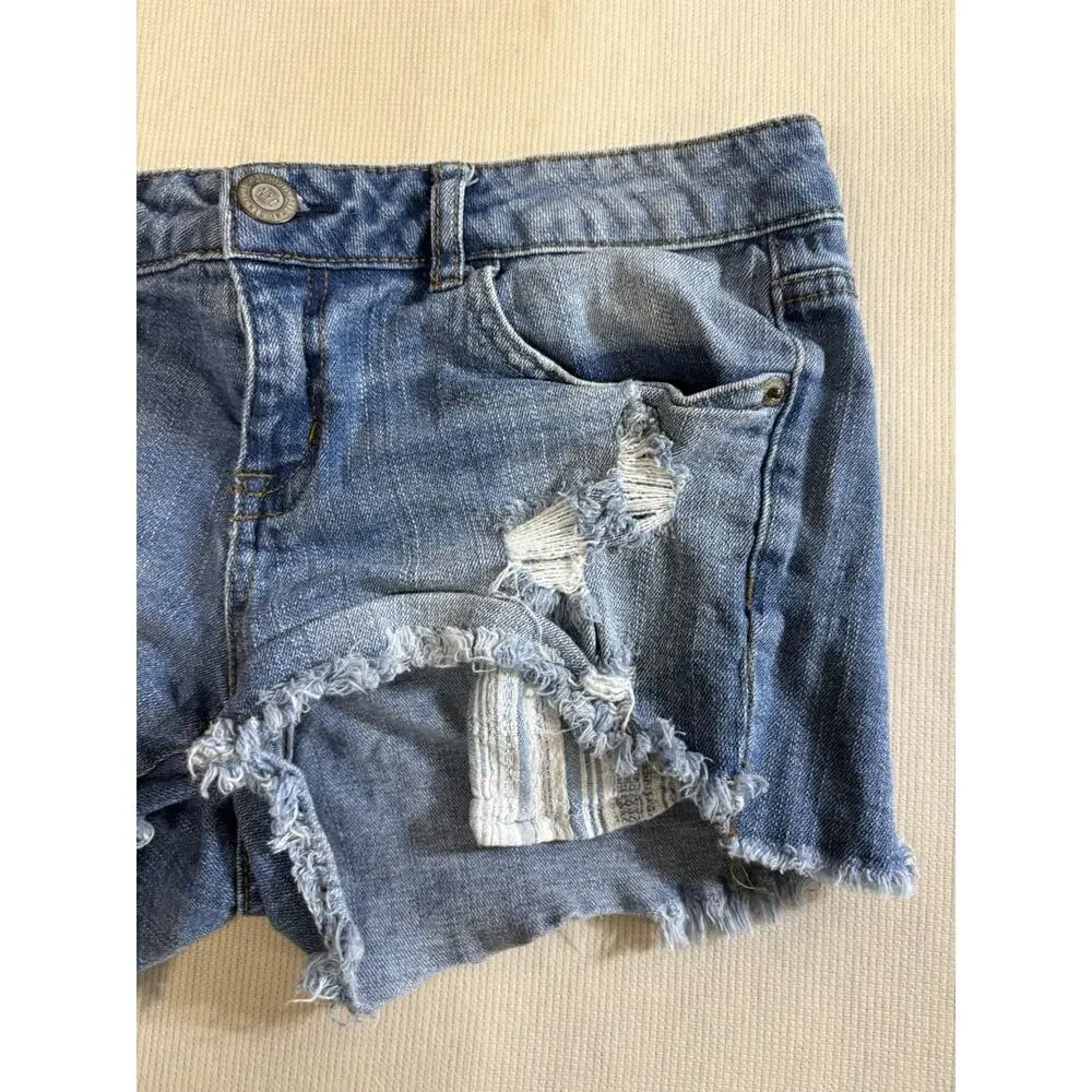 Aeropostale Shorty Blue Denim Shorts Size 6 Medium Wash Distressed Cutoff